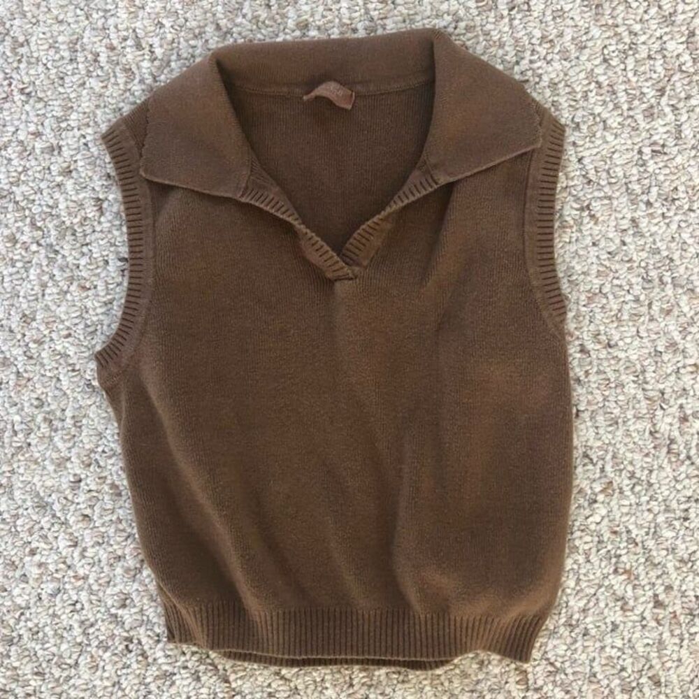 Brandy Melville John galt chocolate brown polo collared tank